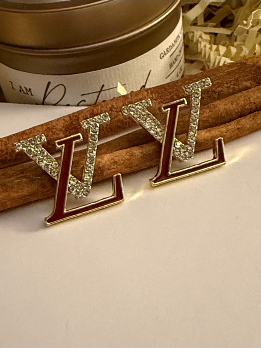 Red and Gold designer Logo Stud Earrings